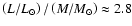 $\left( L/L_{\odot} \right) / \left(M/M_{\odot} \right) \approx
2.8$