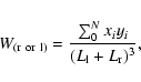 \begin{displaymath}W_{({\rm r}\ {\rm or}\ {\rm l})}= \frac{\sum _0^N x_iy_i}{(L_{\rm l}+L_{\rm r})^3},
\end{displaymath}