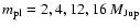 $m_{\rm pl} = 2,4,12,16~M_{\rm Jup}$