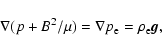 \begin{displaymath}\nabla(p+B^2/\mu)=\nabla p_{\rm e}=\rho_{\rm e}\vec{g},
\end{displaymath}