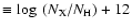 $\equiv
\log~(N_{\rm X}/N_{\rm H}) +12$