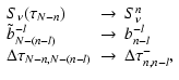 $\displaystyle \begin{array}{lcl}
S_\nu(\tau_{N-n}) & \to & S_\nu^n \\
\tilde{b...
...-l} \\
\Delta \tau_{N-n,N-(n-l)} & \to & \Delta \tau^-_{n,n-l},\\
\end{array}$