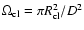 $\Omega_{\rm cl} = \pi R_{\rm cl}^{2} / D^{2}$