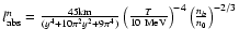 $l^n_{\rm abs}= \frac{45 {\rm km}}{(y^4+10\pi^2y^2+9\pi^4)}\left(\frac{T}{\rm 10~MeV}\right)^{-4}\left(\frac{n_b}{n_0}\right)^{-2/3}$