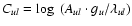 $C_{ul}=\log~(A_{ul}\cdot g_u/\lambda_{ul})$