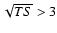 $\sqrt{TS} > 3$