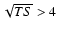$\sqrt{TS} > 4$