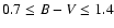 $ 0.7 \leq
B-V \leq 1.4$