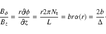 \begin{displaymath}
\frac{B_{\phi}}{B_{z}}=\frac{r \partial \phi}{\partial z}=\f...
...r 2 \pi N_{\rm t}}{L}=br \\
\alpha(r) =\frac{2b}{\Delta}\cdot
\end{displaymath}