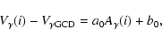 \begin{displaymath}V_{\gamma}(i)-V_{\gamma {\rm GCD}}=
a_{{\rm0}} A_{\gamma}(i) + b_{{\rm0}},\end{displaymath}