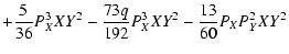 $\displaystyle + \frac{5}{36} P_{X}^3 X Y^2 - \frac{73 q}{192} P_{X}^3 X Y^2 -\frac{13}{60} P_{X} P_{Y}^2 X Y^2$