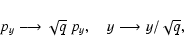 \begin{displaymath}p_y \longrightarrow {\sqrt{q}} ~ p_{y}, \quad
y \longrightarrow y/\sqrt{q},\end{displaymath}