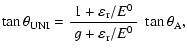 $\displaystyle \tan \theta_{\rm UNI} = \frac{\textstyle 1+\varepsilon _{\rm r} /E^{0}}
{\textstyle ~g+\varepsilon _{\rm r} /E^{0}~} ~ \tan \theta _{\rm A},$