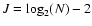 $J=\log_2(N)-2$