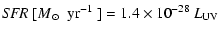 $\displaystyle \textit{SFR} ~ [M \mbox{$_{\odot}$ ~yr$^{-1}$ ]} = 1.4 \times 10^{-28}~L_{\rm UV}$