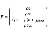 \begin{displaymath}%
{\vec{F}} \equiv \left( \begin{array}{c}
\rho {\vec{v}} \\...
... + f_{\rm cond} \\
\rho Y_{i} {\vec{v}}
\end{array}\right)
\end{displaymath}