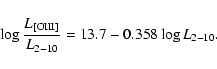 \begin{displaymath}\log{ \frac{L_{[\rm OIII]}}{ L_{2-10} } } = 13.7 -0.358 \log{ L_{2-10} }.
\end{displaymath}