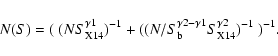 \begin{displaymath}N(S) = (~(N S_{\rm X14}^{\gamma1})^{-1} + ( (N/{S_{\rm b}^{\gamma2-\gamma1}} S_{\rm X14}^{\gamma2})^{-1}~)^{-1}.
\end{displaymath}