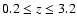 $0.2\le z\le 3.2$