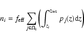 \begin{displaymath}
n_i=f_{\rm eff}\sum_{j\in \Omega_i}\left(\int_{z_i}^{z_{i+1}}
p_j(z){\rm d}z\right)
\end{displaymath}