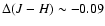 $\Delta (J-H) \sim -0.09$