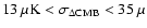 $13~\mu{\rm K} < \sigma_{\Delta {\rm CMB}}< 35~\mu$