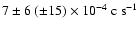 $7\pm 6~(\pm15) \times 10^{-4}~{\rm c~s^{-1}}$