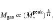 \begin{displaymath}M_{\rm gas} \propto (\dot{M}_*^{\rm peak})^{\frac{5}{11}} .
\end{displaymath}