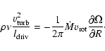 \begin{displaymath}\rho \nu \frac{v_{\rm turb}^{2}}{l_{\rm driv}}=-\frac{1}{2\pi}\dot{M}
v_{\rm rot} \frac{\partial \Omega}{\partial R} \cdot
\end{displaymath}