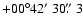 $+00^\circ 42\hbox{$^\prime$ }30\hbox{$.\!\!^{\prime\prime}$ }3$