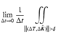 $\displaystyle \lim_{\Delta t \rightarrow 0}\frac{1}{\Delta t} \iint\limits_{\left\Vert (\Delta T,\Delta\vec{\hat{K}}) \right\Vert > \delta }$