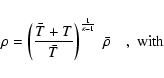 \begin{displaymath}\rho = \left(\frac{\bar{T}+T}{\bar{T}}\right)^{\frac{1}{\kappa - 1}} \; \bar{\rho} \quad ,\mbox{ with}
\end{displaymath}