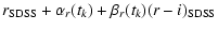 $\displaystyle r_{\rm SDSS} + \alpha_r(t_k) + \beta_r(t_k)(r - i)_{\rm SDSS}$