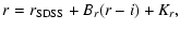 $\displaystyle r = r_{\rm SDSS} + B_r(r - i) + K_r ,$
