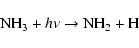 \begin{displaymath}\textrm{NH}_3+h\nu \rightarrow \textrm{NH}_2+ \textrm{H} \\
\end{displaymath}