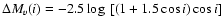 $\Delta M_v(i)= - 2.5\log~[(1+1.5\cos i)\cos i]$