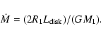 \begin{displaymath}%
\dot{M} = (2R_1 L_{\rm disk})/(GM_1).
\end{displaymath}
