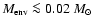 $M_{\rm env} \la 0.02~M_{\odot}$