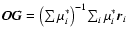 $\vec {OG} = {\left( \sum \mu_i^*\right)}^{-1} {\sum_i \mu_i^* \vec r_i } $