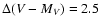 $\Delta(V-M_V)=2.5$