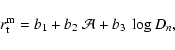 \begin{displaymath}%
r_{\rm t}^{\rm m} = b_1 + b_2~{\cal A} + b_3~\log D_n,
\end{displaymath}