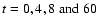 $t=0,4,8 \;{\rm and}\; 60$