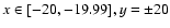 $x \in [-20, -19.99], y=\pm 20$