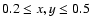 $0.2 \le x,y \le 0.5$
