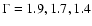 $\Gamma =1.9, 1.7, 1.4$