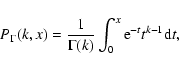 \begin{displaymath}P_\Gamma(k,x) = {1\over \Gamma(k)} \int_0^x {\rm e}^{-t} t^{k-1} {\rm d}t , \end{displaymath}