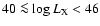 $40 \la \log L_{\rm X} < 46$