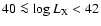 $40 \la \log L_{\rm X} < 42$