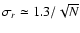$\sigma_r \simeq 1.3/\sqrt{N}$