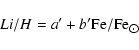 \begin{displaymath}Li/H = a{'}+b{'}{\rm Fe}/{\rm Fe}_{\hbox{$\odot$ }}
\end{displaymath}
